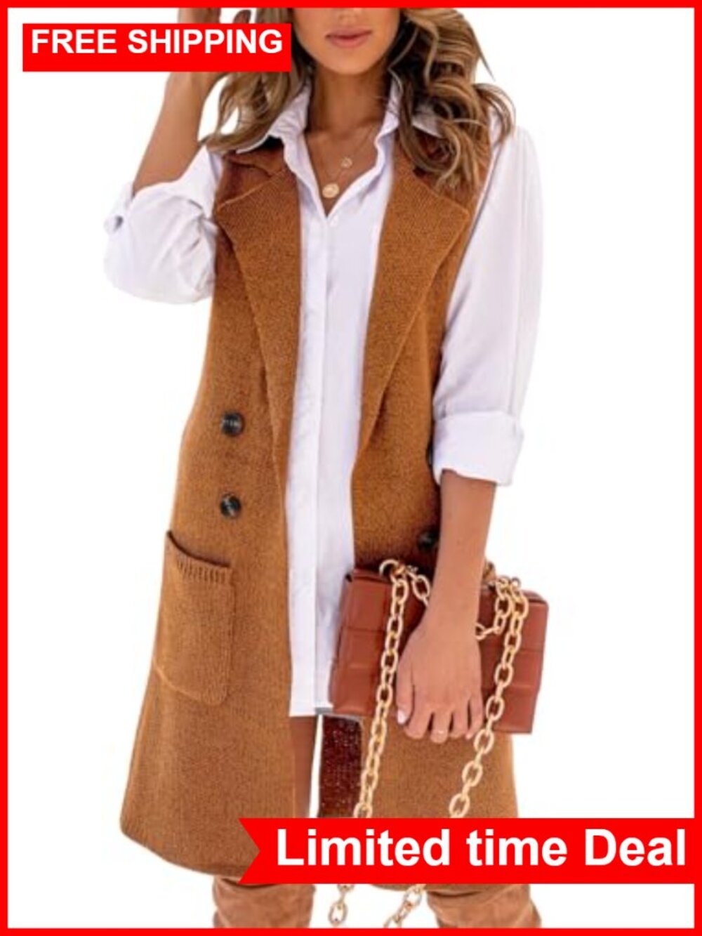 Womens Long Knit Sweater Vest Sleeveless Cardigan Outerwear